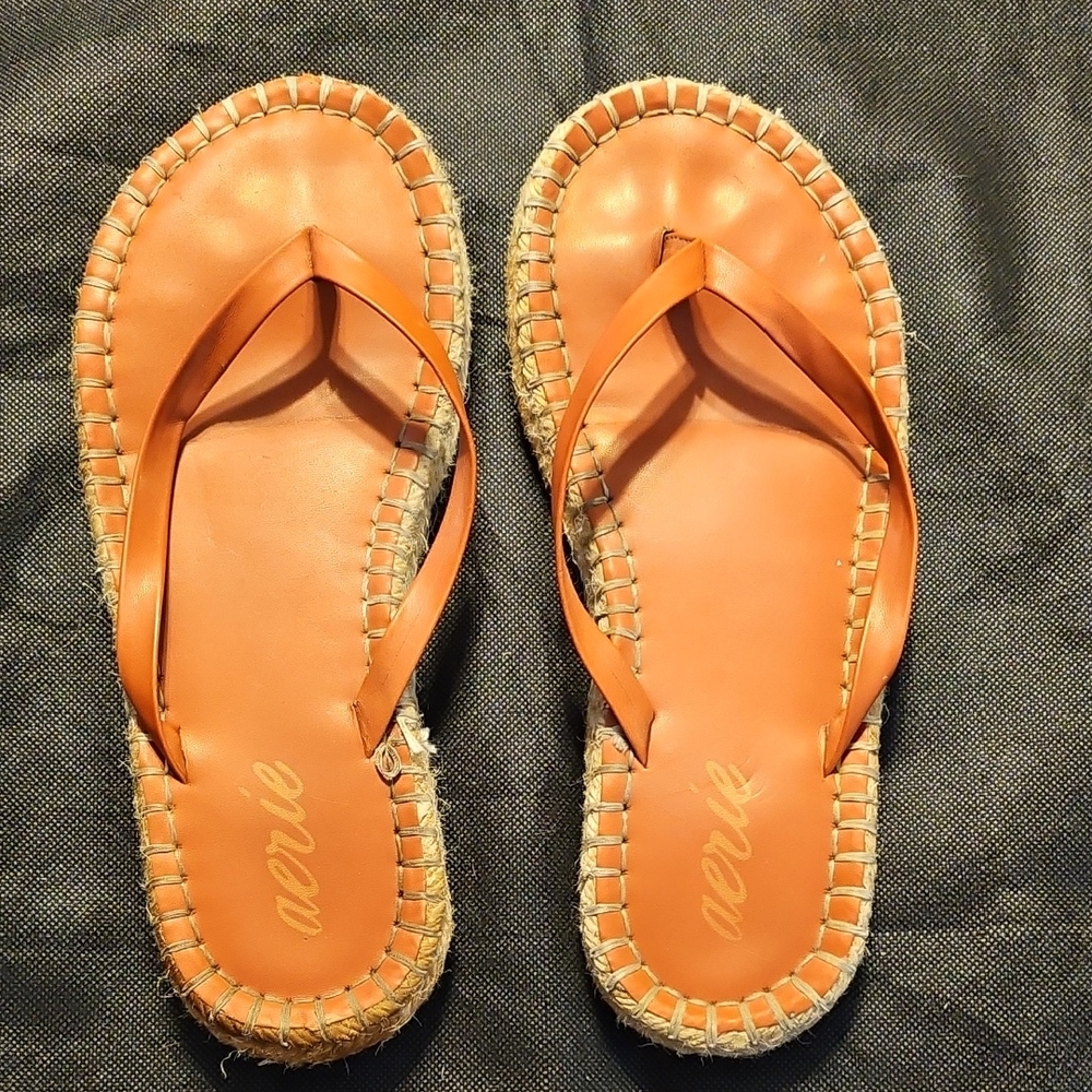 Aerie Women's Espadrille Brown Flip Flops Sandals